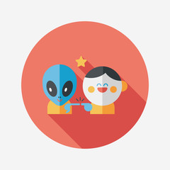 Space alien and boy friendship flat icon with long shadow,eps10