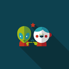 Space alien and boy friendship flat icon with long shadow,eps10