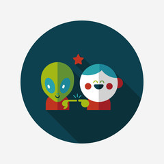 Space alien and boy friendship flat icon with long shadow,eps10