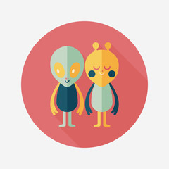 Space alien friendship flat icon with long shadow,eps10