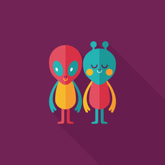 Space alien friendship flat icon with long shadow,eps10