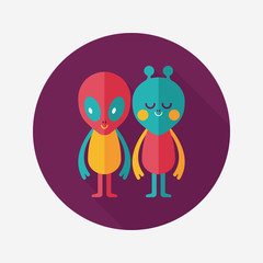Space alien friendship flat icon with long shadow,eps10