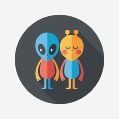 Space alien friendship flat icon with long shadow,eps10