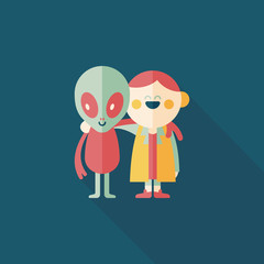 Space alien friendship flat icon with long shadow,eps10