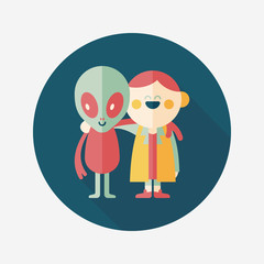 Space alien friendship flat icon with long shadow,eps10