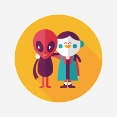 Space alien friendship flat icon with long shadow,eps10