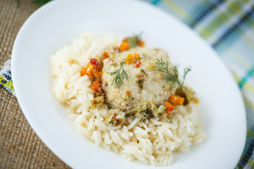 boiled rice with fish balls