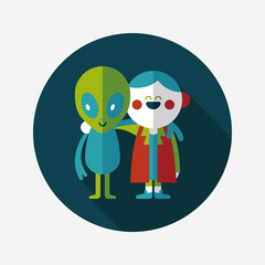 Space alien friendship flat icon with long shadow,eps10