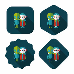Space alien friendship flat icon with long shadow,eps10