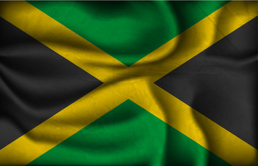 crumpled flag of Jamaica on a light background