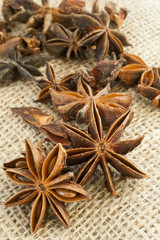 Star anise on burlap background