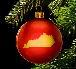 Red bauble with the golden shape of Kentucky