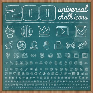 200 Universal Icons in chalk doodle style Set 2