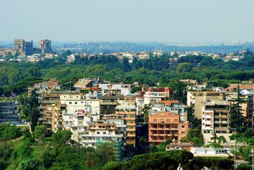 Aerial view of Rome city from St Peter Basilica roof