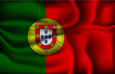 crumpled flag of Portugal on a light background