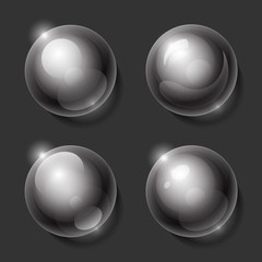 Realistic shiny transparent glass spheres set