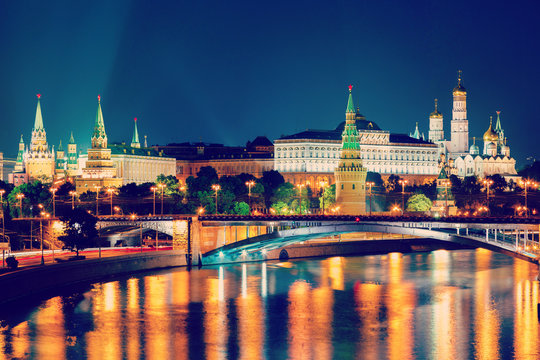Night view of Moscow Kremlin in Russia