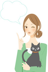 猫と女性　ふきだし