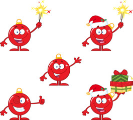Christmas Ball Cartoon Mascot Character. Collection Set