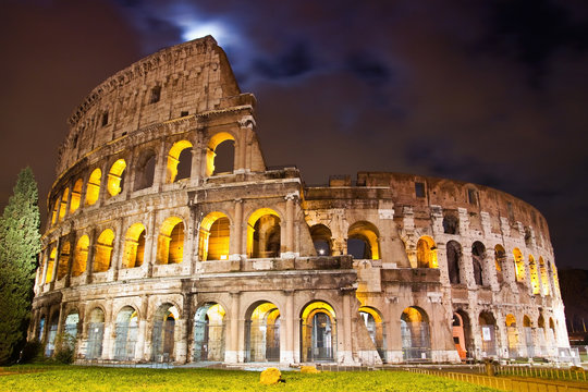 View of the Colosseum at night
