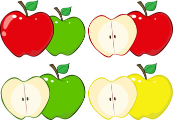 Red and Green Half Apple. Collection Set