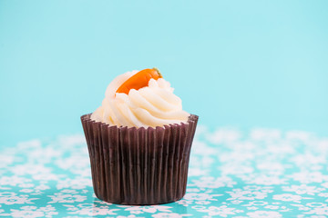 cup cake on blue background