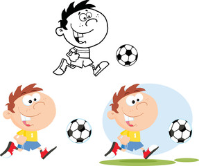 Boy Running With Soccer Ball. Collection Set
