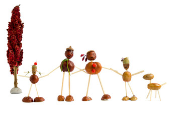 Figurines made of chestnuts and acorns and matches