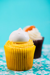 cup cakes on blue background