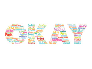 OKAY travel concept made with words cities names, vector collage