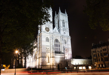Fototapeta na wymiar Westminster abbey, London, England, at night