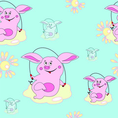 seamless pattern. pig jumping. vector illustration
