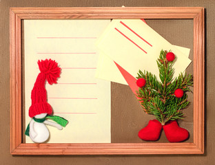 Blank sheet, envelope, snowman and Christmas tree