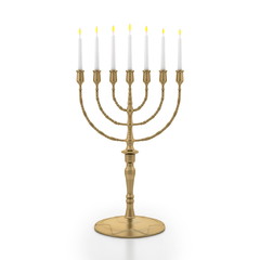 seven-branched candelabrum Menorah gold isolated