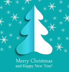 Christmas Tree  From Paper. Merry Christmas Card.