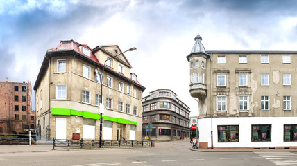 Panoramic view Bialogard city centre, Poland.