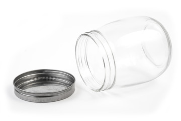 Empty glass canister in white background