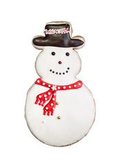Snowman cookie isolated on white