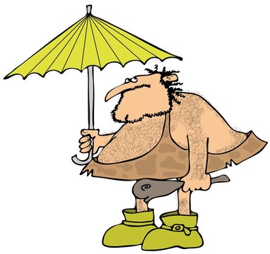 Caveman Holding An Umbrella