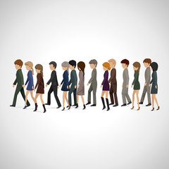 People Walking In Line - Isolated On Gray Background