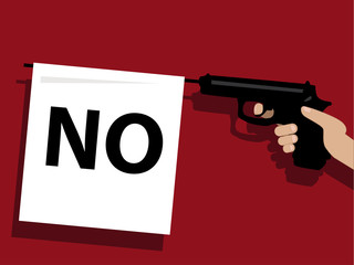Prop gun with a flag saying no