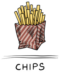 hand drawn packet of french fries, chips