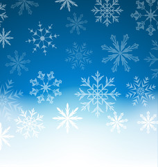 Fototapeta na wymiar New Year blue background with snowflakes and copy space for your