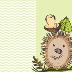 Cartoon Hedgehog With Mushroom