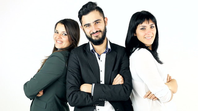 Three models posing business funny