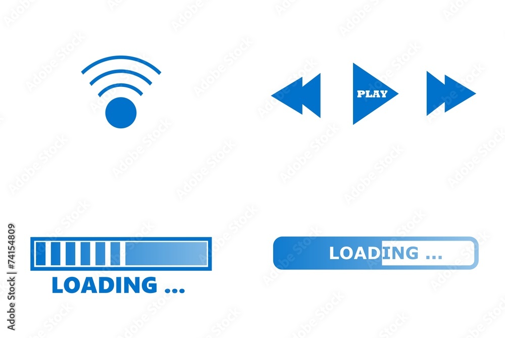 Sticker Symboles téléchargement, lecture et wifi en 4 icônes