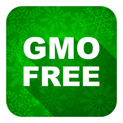 gmo free flat icon, christmas button, no gmo sign
