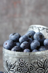 Fresh blueberries in small delicate metal casket
