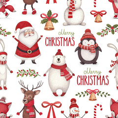 Watercolor christmas illustrations. Seamless pattern - 74155640