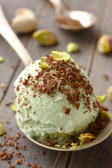 Scoop of homemade pistachio ice cream